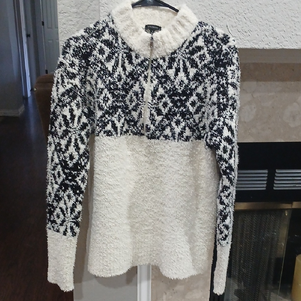 Talbots Black and Cream Patterned Turtleneck Sweater